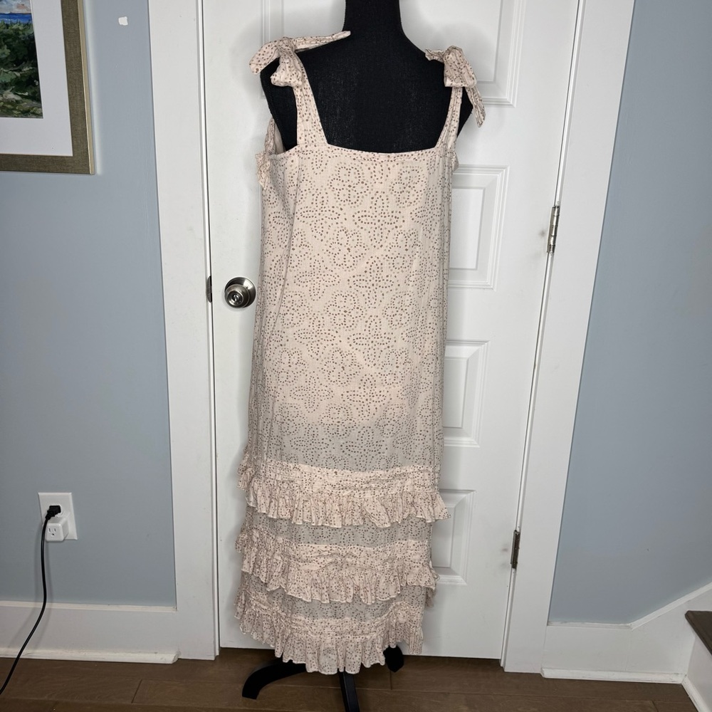 Cleobella Zane Tiered Ruffle Midi Dress Women's Size Large Tie Shoulders - Picture 4 of 10